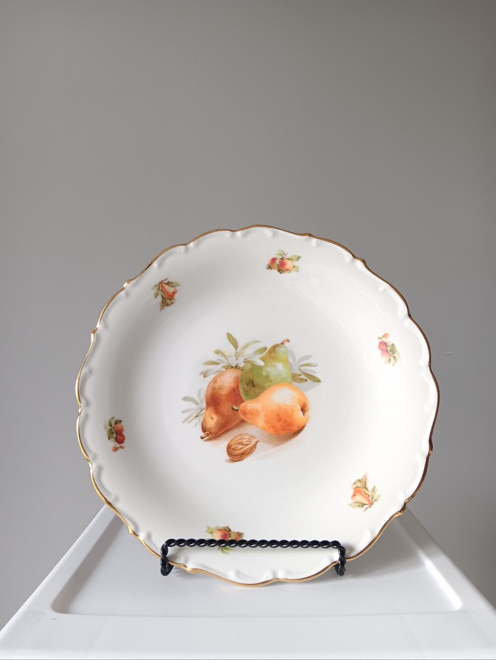 Vintage Schumann Arzberg Bavaria Platter Gold Rimmed Pears German White Dish 12"